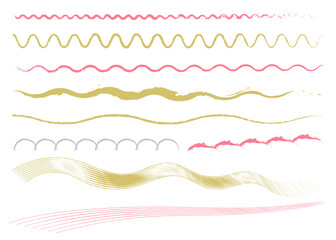 和風のシンプルな飾り罫線・ラインのイラストセット（波線、波模様）