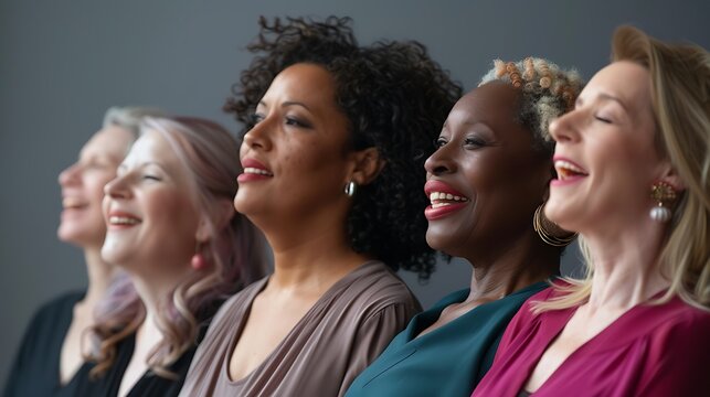Diverse Women in a Choir, Singing in Harmony, Group Portrait Shot, Diversity Theme, Choir, Harmony
