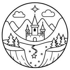 fantasy world outline coloring book page line art drawing