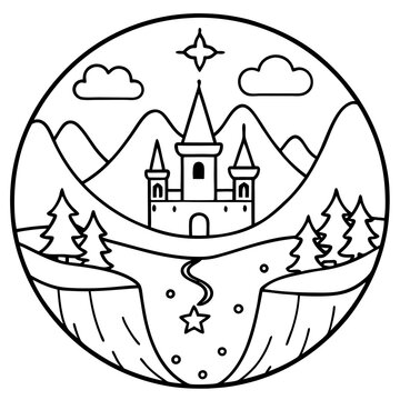 recommend clip art: fantasy world outline coloring book page line art drawing