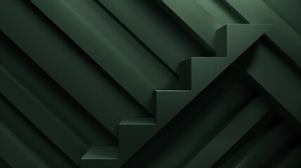 Obraz premium Dark green modern background with green Stairs displayed in a room with green walls