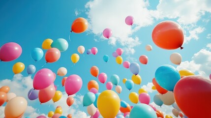 a lot of colorful balloons flying into the sky