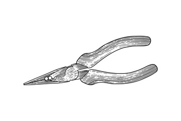 hand drawn pliers black and white illustration