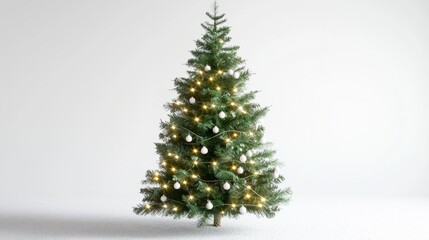 A simple Christmas tree with delicate white lights and minimal ornaments isolated background 50 keywords