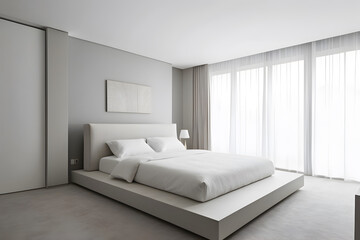 A minimalist modernized white decorated bedroom design
