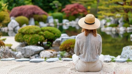 Obraz premium Zen gardener, designing space, focus on, natural beauty, surreal, overlay, garden sanctuary