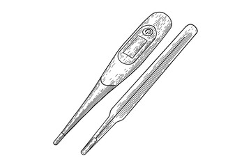 hand drawn thermometer black and white illustration