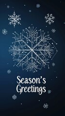 A sleek modern Christmas poster with geometric snowflakes and simple text "Season's Greetings" in elegant fonts isolated background 50 keywords