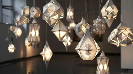 Geometric decorative pendant lamp for gallery exhibition space AI generated image