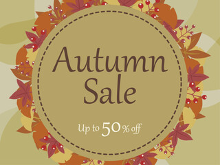 秋の紅葉のオータムセール広告デザイン