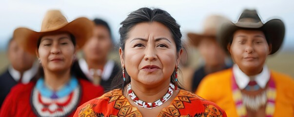 A group of Indigenous activists speaking at a community rally about the importance of land preservation, activists, rally, land preservation
