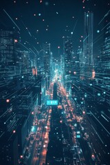 Fototapeta premium Dynamic cityscape with glowing light trails illustrating urban movement at night