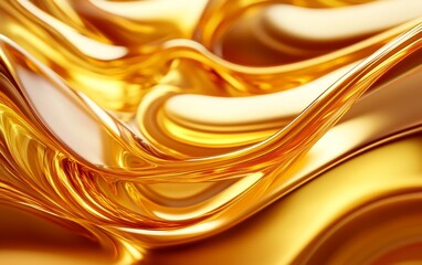 Abstract golden liquid with flowing waves and ripples.