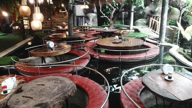 Fancy water restaurant with goldfish chiang mai 4k footage