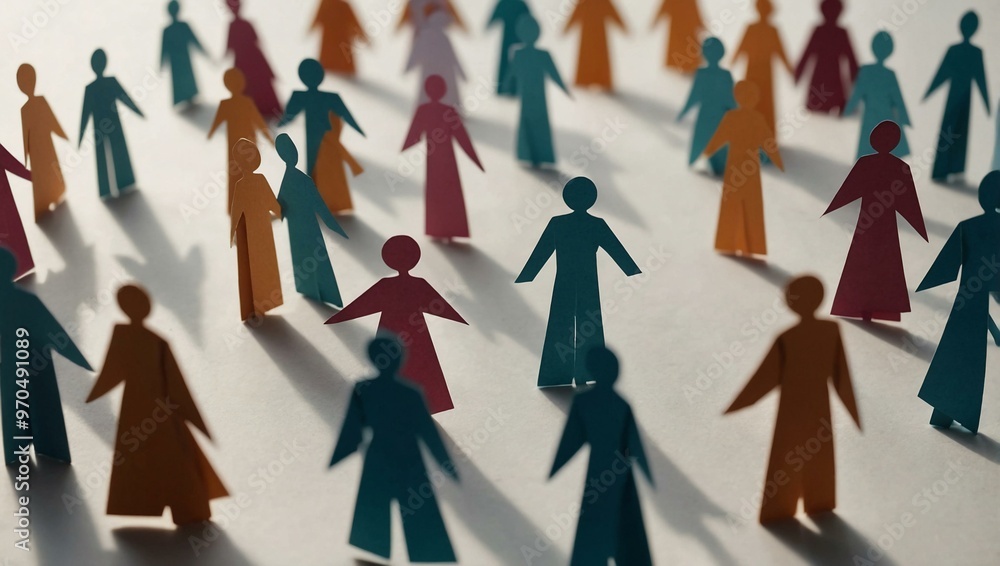 Poster paper cut-out figures in a circle, emphasizing unity and communal support.