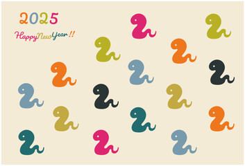 巳年年賀状　ポップでおしゃれなへび年年賀状