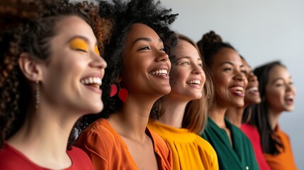 Obraz premium Diverse Women in a Choir, Singing in Harmony, Group Portrait Shot, Diversity Theme, Choir, Harmony