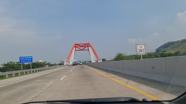 Batang, Indonesia on March 8 2023. The Kalikuto Bridge is the new icon of the Semarang &ndash; Batang Toll Road. This bridge connects two districts namely Batang and Kendal.