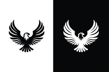 Graceful Eagle Silhouette Icon. Black and White Vector Illustration