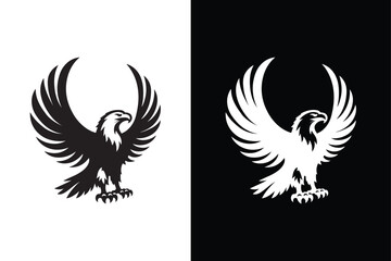 Sleek Eagle Silhouette Vector Icon. Black and White Style