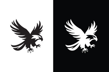 Bold Eagle Silhouette Vector. Icon Design on White and Black Background