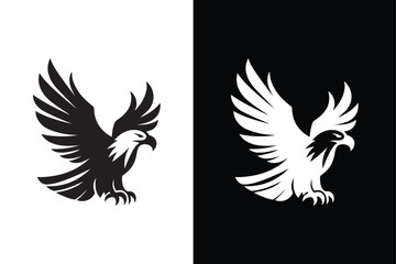 Powerful Eagle Icon. Black and White Silhouette Vector Illustration