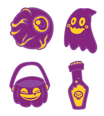 cartoon set of illustration for halloween day spooky purple vector