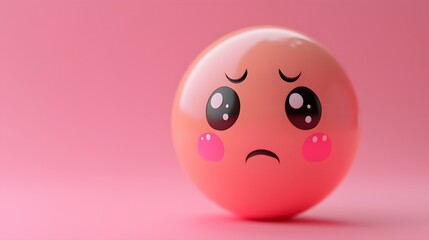 Sad Emoji on Pink Background.