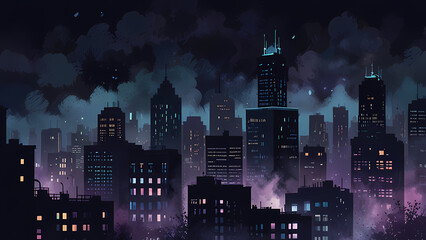 Foggy Night Cityscape