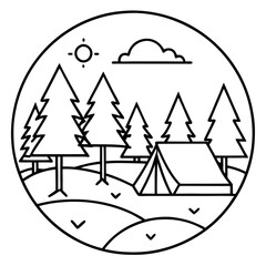 forest camping outline coloring book page line art drawing