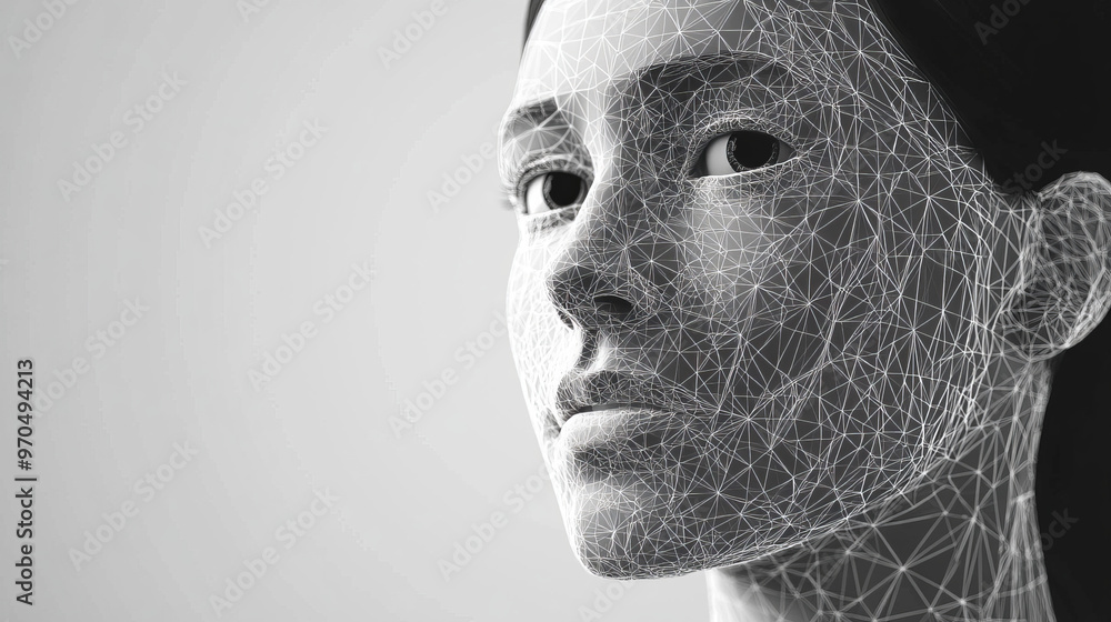 Poster a 3d face recognition system uses biometric scanning to identify people. this technology is based on