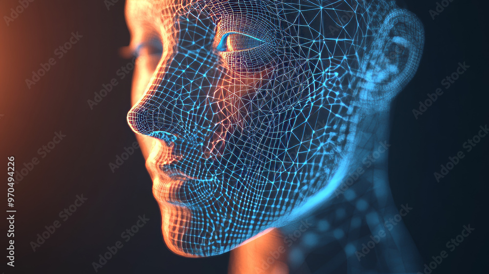 Poster a 3d face recognition system uses biometric scanning to identify people. this technology is based on