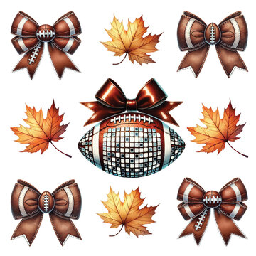 Collection of Bow American football, disco ball, American football sport season