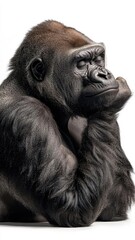 Obraz premium Gorilla against an isolated background, showcasing its impressive physique and detailed fur in a simple, uncluttered environment.