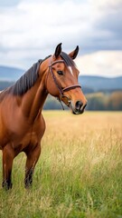 Obraz premium Horse posed against an isolated background, showcasing its detailed features and sleek coat in a simple, uncluttered setting.