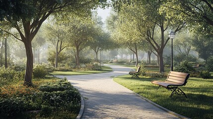 Fototapeta premium A beautiful park with a walking path