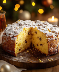 a delicious genuine Italian mum Christmas panettone. AI generative.