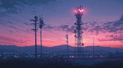 A 5G cell tower sends wireless internet signals to mobile phones. This tower broadcasts data to your phone, letting you use the internet on the go.