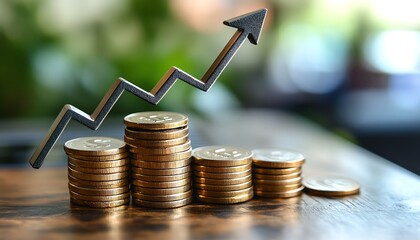 Stacked coins with an upward arrow, representing increasing profits and growth in the eCommerce industry
