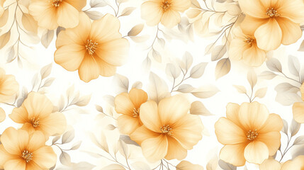 Fototapeta premium A beautiful design with light orange flowers on a white background. This pattern is perfect for using on fabrics, wallpapers, and other textiles.