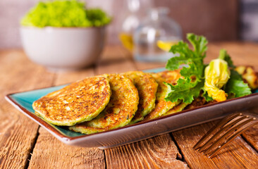 Close up view of vegetable pancakes.