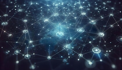 Fototapeta premium Abstract digital network connections with nodes and lines on a dark blue background, concept of connectivity