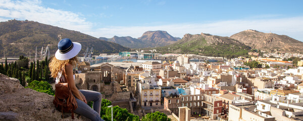 Tourist Woman Exploring the Historic City of Cartagena, Spain