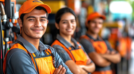 Two gas station employees. AI generative.