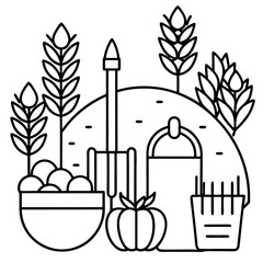 harvest set outline coloring book page line art drawing