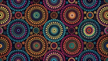 Fototapeta premium Vibrant repetitive circular patterns on dark background