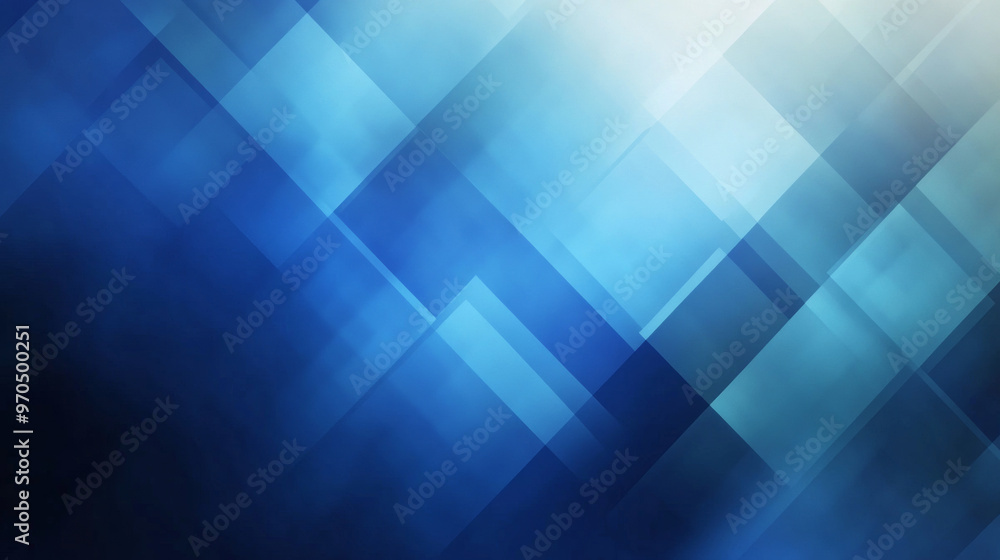 Poster a blue, slightly blurry rectangle with a geometric pattern. the background has a gradient effect and
