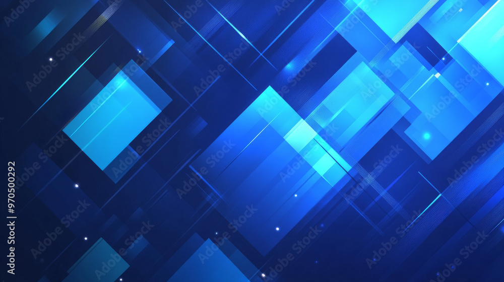 Poster a blue, slightly blurry rectangle with a geometric pattern. the background has a gradient effect and