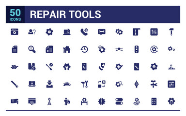 Repair icon collection. Related to fix, maintenance, toolbox, filled icon set, solid icon pack. Glyph icons for web and ui. Editable stroke. Vector illustration.