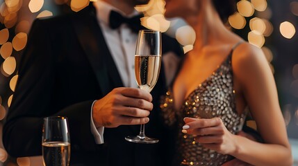 Couple Attending a Glamorous Gala Event, Silhouette Style, Glamorous